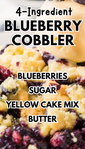 4-ingredient blueberry cobbler pin with ingredients listed.