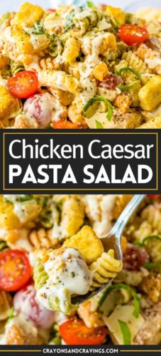 Chicken Caesar Pasta Salad recipe pin.