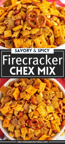 Savory & Spicy Firecracker Chex Mix pin.