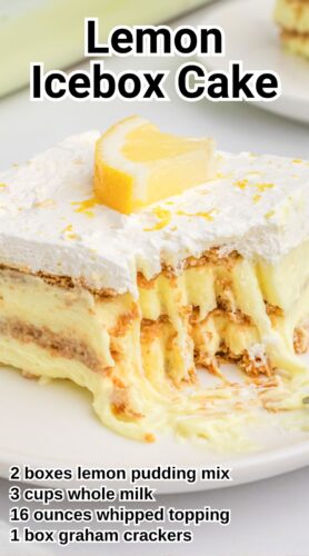 Lemon Icebox Cake Pin with Ingredients listed.