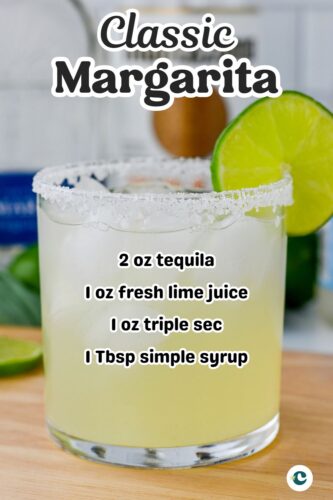 Classic Margarita pin with ingredients listed.