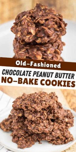 Old fashioned chocolate peanut butter no bake cookies pin.