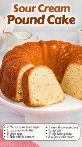 Sour Cream Pound Cake pin with ingredients.
