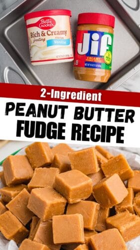 Make this 2-ingredient peanut butter fudge in minutes using just vanilla frosting and creamy peanut butter. It&rsquo;s an easy fudge recipe that&rsquo;s perfect for holidays, gifting, or anytime you need a quick sweet fix. No special equipment or candy thermometers required!