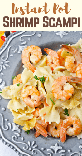 This delicious and simple instant pot shrimp scampi recipe takes minutes to make and can be served over pasta or rice for a quick and tasty dinner.
